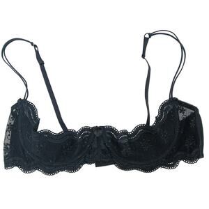 Intimate Attitudes Black Floral Embroidered Lace Shelf Bra Womens 42 Minimalist